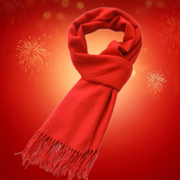 夕禾 红围巾礼品 中国红开业庆典颁奖活动祝寿仿羊绒披肩
