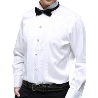 企乐丰 红歌演唱比赛男士立领大合唱演出礼服 白色长袖褶皱衬衫