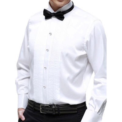 企乐丰 红歌演唱比赛男士立领大合唱演出礼服 白色长袖褶皱衬衫