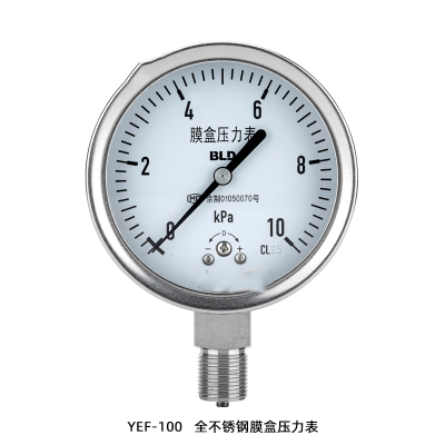 钢盾 膜盒压力表量程:-0.1~0.1MPa,可测量绝压 介质:氮气