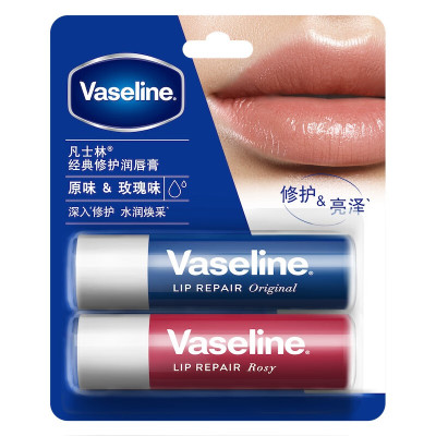 凡士林(VASELINE) 经典修护润唇膏原味+玫瑰(3.5G+3.5G)