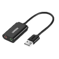 绿联(UGREEN)US205 USB外置独立声卡免驱 连接3.5mm音频耳机麦克风音响转换器头黑色30724