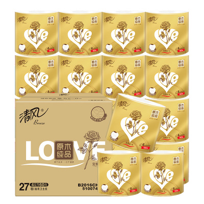 清风卷纸 金装love160克27卷 4层加厚 卫生纸卷 筒纸 纸巾卷纸 整箱