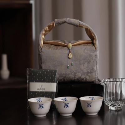 泥隐手绘壶球孔釉下彩功夫茶具茶壶家用组合旅行茶具布包