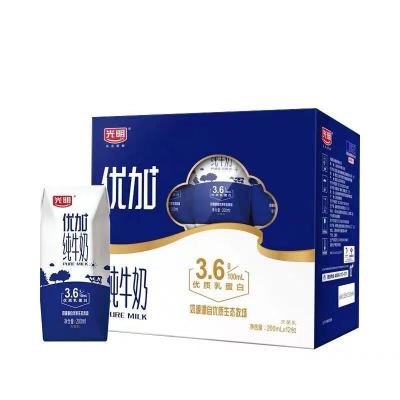 光明优加纯牛奶3.6g乳蛋白200ml*12盒钻石礼盒装