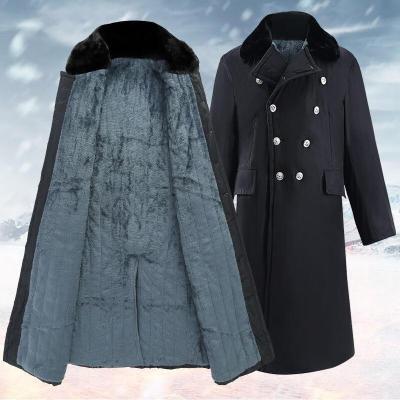 军大衣长70cm,宽50cm,厚15cm.长袖 黑色抓绒件
