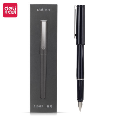 得力 S160EF EF明尖钢笔 沉稳办公 墨水笔 时尚办公系列 黑色 一盒