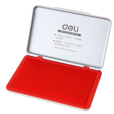 得力(deli) 秒干印油 金属方形秒干印台 财务用品 印台 大号印台 9893红色 1盒