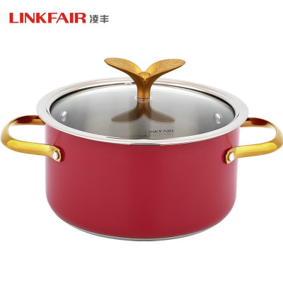 凌丰(LINKFAIR)304不锈钢汤锅煲汤锅家用电磁炉煤气炉通用 20cm(枣红色)LFTG-XR20SC01 1个