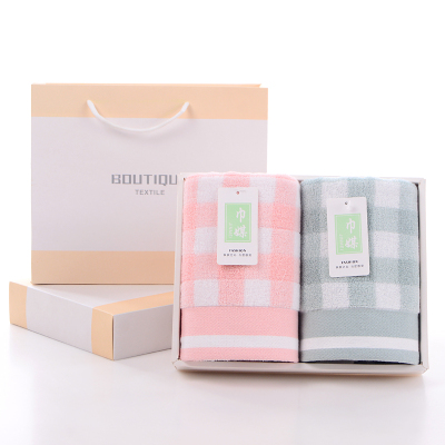 巾媒 魔方格双巾礼盒 三色可选 柔软舒适 35*75 125g 蓝色+粉色 一份