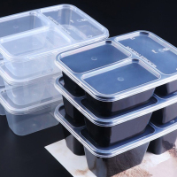 三格一次性餐盒打包盒分格长方形外卖快餐盒饭盒500透明三格200套/箱(起订量3箱)