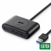 绿联CR113 USB-C分线器 高速拓展4口3.0HUB集线器 USB款 黑色1.5M 单个装