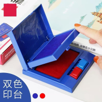 得力(deli)红蓝双色印台双色半自动印台方形印泥盒快干塑料 1个/红蓝双色半自动印台