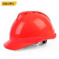 得力(deli)安全帽建筑工程领导头帽电工劳保国标透气加厚防护头盔红色(技术人员/中层管理人员)DL525003