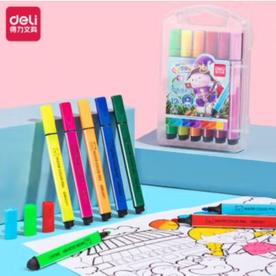 得力(deli)70720 可水洗水彩笔学生儿童绘画涂鸦画笔 三角杆彩色笔 学生文具 12色/盒