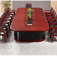 匹客 大会议桌长桌办公洽谈桌油漆贴木皮椭圆形会议桌 升级多功能线盒