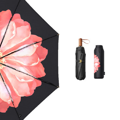 蕉下 双层小黑伞系列三折伞防紫外线遮阳伞女防晒伞大花折叠晴雨伞