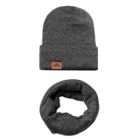 冬季毛线帽子围巾两件套男女士防风防寒加厚加绒保暖围脖针织帽子 灰色