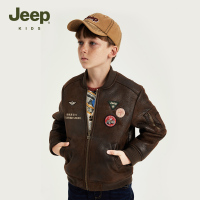 Jeep童装男童外套2023秋冬新款加绒防寒复古飞行夹克