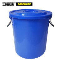 安赛瑞 24384 大号塑料圆桶 收纳桶 大容量水桶 食堂光盘环卫物业餐厨垃圾桶 100L 蓝色有盖(单位:个)