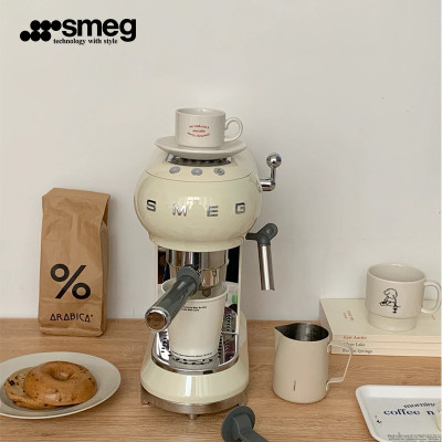 SMEG斯麦格 意大利复古意式咖啡机小型家用半自动小巧 带蒸汽奶泡机 ECF01多色可选 奶白色