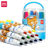 得力(deli)6981手提式水彩笔12色桶装彩笔套装儿童幼儿园粗头安全可水洗 混色