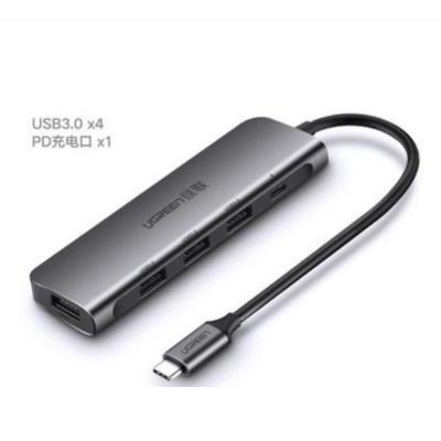 绿联(Ugreen)50980 转接线 Type C转4口USB3.0HUB+PD供电接口 深空灰 CM136