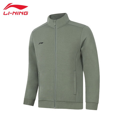 李宁(LI-NING)卫衣男子健身系列新款开衫无帽外套套装AWDT989 灰绿色-5