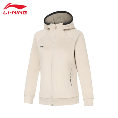 李宁(LI-NING)卫衣女子健身系列开衫连帽外套AWDT984燕麦灰M码