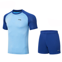 李宁(LI-NING)运动套装AATT003男女同款比赛训练短袖极光蓝XS码