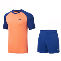 李宁(LI-NING)运动套装AATT003男女同款短袖套装荧光脂橘/影紫蓝XXL码