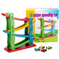 木制卡通趣味四层天梯滑翔车轨道滑梯车玩具益智娱乐儿童惯性滑行轨道玩具车