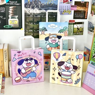 卡通虎牙小狗礼品袋可爱牛皮纸袋手提礼物袋大号包装打包袋摆地摊-1个装游泳小狗;卡通礼品袋