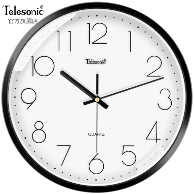 天王星(Telesonic)挂钟 客厅创意钟表现代简约轻音钟时尚个性3D立体时钟卧室石英钟圆形挂表S9651-2黑色