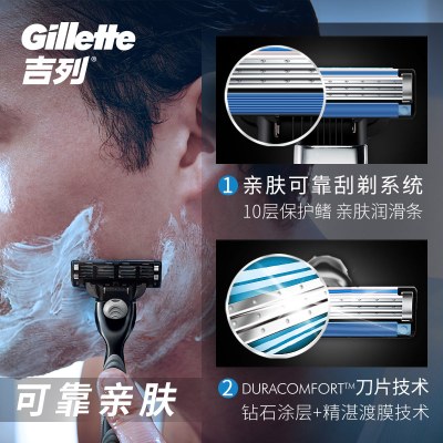 吉列(Gillette) 剃须刀刮胡刀手动 锋速3经典优惠装 (1刀架1刀头+3刀头)