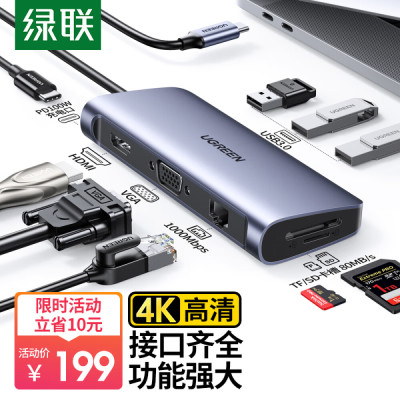 绿联Type-C扩展坞通用iPadPro苹果M1电脑MacBook华为笔记本USB-C转HDMI雷电3转换器4K拓展坞