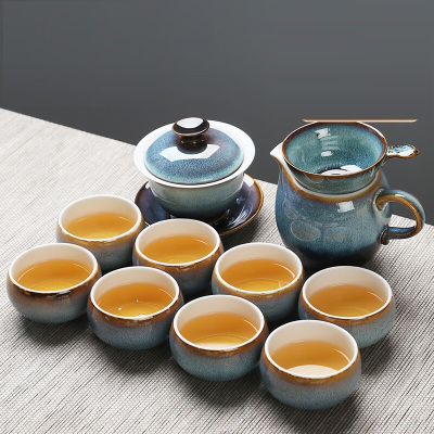苏氏陶瓷(SUSHI CERAMICS)茶具套装新窑变银丝釉泡茶碗苹果功夫茶杯陶瓷三才盖碗13头礼盒装
