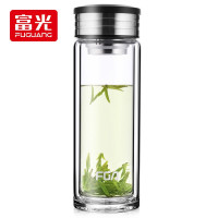 富光 卓骏系列玻璃杯 时尚商务双层玻璃水杯泡茶杯 厚底带茶隔透明水杯子 320ML (WFB1010-320)