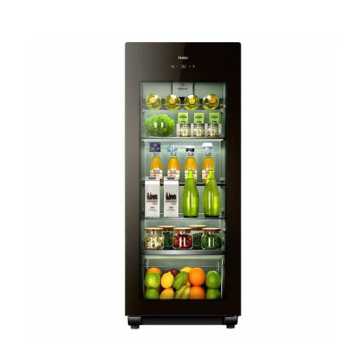 海尔(Haier)冰吧家用客厅办公室168升单门冰箱小型透明玻璃门水果饮料冷藏柜茶叶保鲜柜母乳立式LC-168H