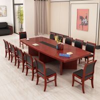 奈高会议桌贴实木皮油漆洽谈桌椭圆条形桌3米含10把椅子