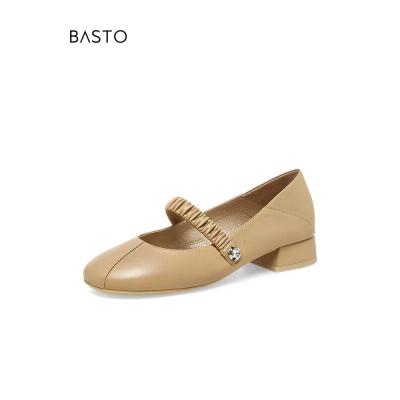 百思图(BASTO)百思图23春商场新款法式低跟白色玛丽珍小皮鞋女浅口单鞋RD275AQ3