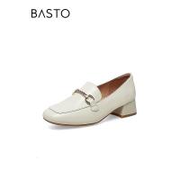 百思图(BASTO)百思图2023春商场新款石头纹软羊皮乐福鞋皮鞋粗跟女单鞋KA033AA3