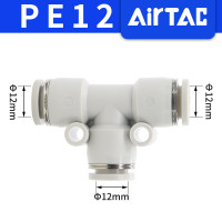 亚德客(AIRTAC)气动PU气管接头T型灰白色三通快速插头-6-8-10-12 PE12(10件起订)