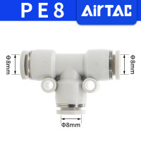 亚德客(AIRTAC)气动PU气管接头T型灰白色三通快速插头-6-8-10-12 PE8(10件起订)