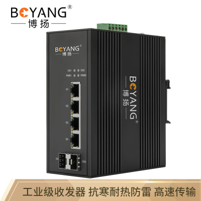 博扬(BOYANG)BY-GG204A/B工业级光纤收发器千兆二光四电单模单纤以太网交换机含电源DC12~58V不含模块