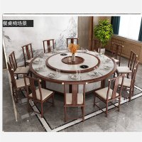 家保利2.2米电动转盘餐桌(带两个大火锅 ) 配12张椅子(橡木)(橡木+多层板贴大理石纹纸桌面)