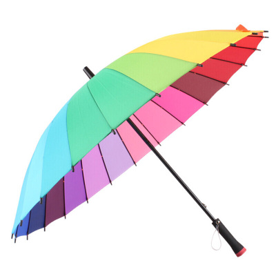 美度(MAYDU)24骨彩虹伞晴雨两用手动开长柄雨伞男女兼用双人伞 M5002