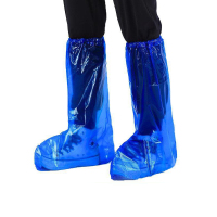 谋福 02Y 一次性鞋套防雨雨鞋套防水防滑雨天加厚长筒塑料靴套户外漂流耐磨 蓝色[20只]
