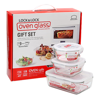 乐扣乐扣(LOCK&amp;LOCK)格拉斯耐热玻璃保鲜盒便当盒微波炉烤箱耐热玻璃套装 LLG821S001(三件套)