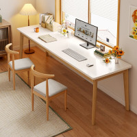 长条桌双人书桌实木腿学习桌写字学生窄桌子电脑桌办公工作台原木加白 160*60cm